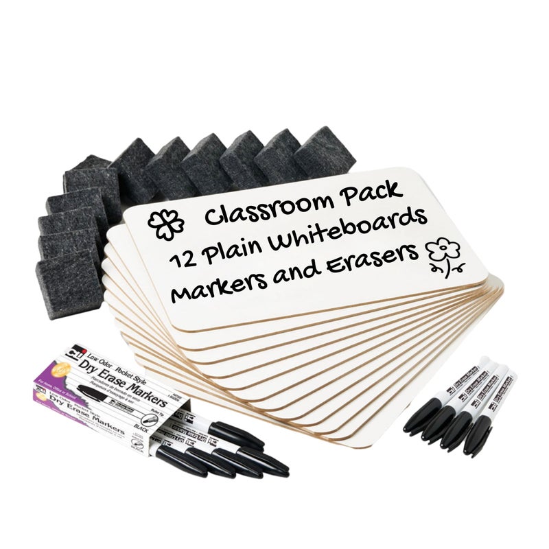 Charles Leonard Dry Erase Lapboard Class Pack, Includes 12 each of Whiteboards, 2 Inch Felt Erasers and Black Dry Erase Markers (35036), 12 Sets - Image 1